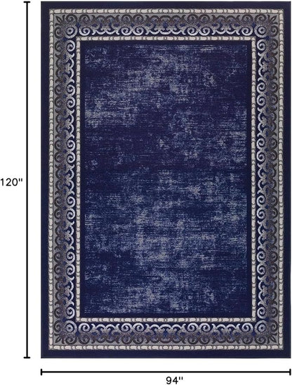 Antep Rugs Alfombras Bordered Modern 8x10 Non-Slip (Non-Skid) Low Pile Rubber Backing Indoor Area Rug (Navy, 7'10" x 10')