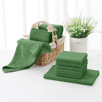 Homaxy Kitchen Towels and Dishcloths Set, 10 x 10 and 13 x 19 Inches, Set of 12 Super Soft and Absorbent Coral Velvet Kitchen Towels, No Lint and Nonstick Oil Fast Drying Dish Towel, Grass Green
