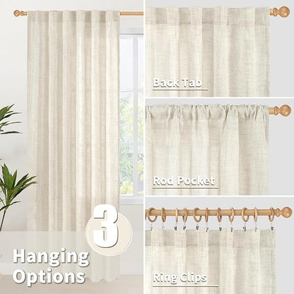 YoungsTex Boho Linen Cafe Curtains 36 Inch Length, Small Half Drapes with Rod Pocket Back Tab Semi Sheer Rustic for Bathroom Kitchen Window Over Sink, 2 Panels, 30 X 36 Inch