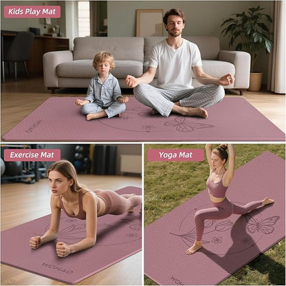 Large 76"x40"x0.4" Yoga Mat - Extra Width & Thick Non-Slip Exercise Mat, Versatile for Stretching, Yoga Studio, Gym, Home & Indoor/Outdoor Workouts