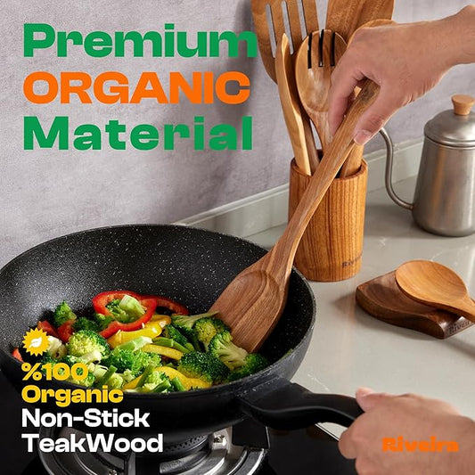 Riveira's 6-Piece Kitchen Essentials - Wooden Spoons for Cooking and Comprehensive Cooking Utensils Set