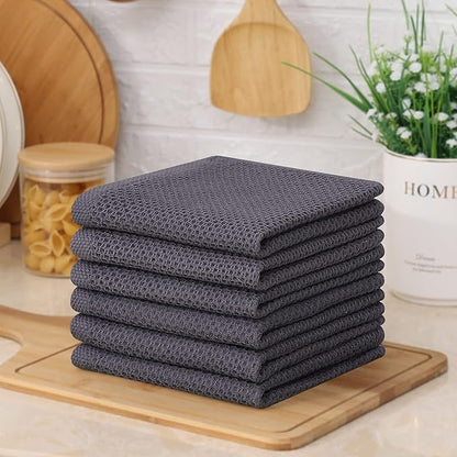 Kitinjoy 100% Cotton Kitchen Dish Cloths, 12 Pack Waffle Weave Ultra Soft Absorbent Dish Towels for Drying Dishes Quick Drying Kitchen Towels Dish Rags, 12 X 12Inch, Dark Grey