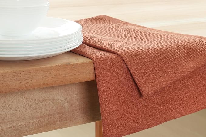 PurpleEssences Rust Waffle Weave Kitchen Towel, 100% Cotton - 15 x 25 Inches, with Hanging Loop Ultra Soft Absorbent Quick Drying Dish Cloth, Tea and Hand Towels, 6 Pack - Fall Thanksgiving - Rust