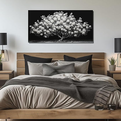 JuhaiArt Rose Tree Canvas Art for Living Room Bedroom White Wall Decorations Prints Floral Picture Black Artwork Home Office 24"x 48"