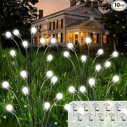 OZS 10 Pack Total 80 LED Solar Garden Lights Fairy Outdoor - Solar Firefly Lights Outdoor, Sway by Wind, Waterproof for Garden Patio Pathway Fairy Decoration (Cool White)