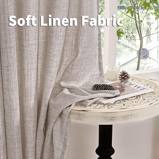 YoungsTex Natural Linen Curtains for Living Room 60 Inch Wide Bronze Grommet Linen Textured Drapes 84 Inch Length Light Filtering Window Curtains Farmhouse, 2 Panels, 60 X 84 Inch