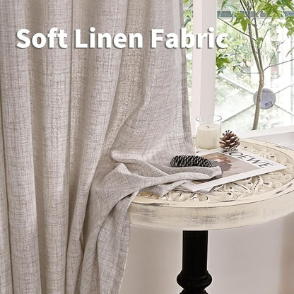 YoungsTex Natural Linen Curtains for Living Room 60 Inch Wide Bronze Grommet Linen Textured Drapes 84 Inch Length Light Filtering Window Curtains Farmhouse, 2 Panels, 60 X 84 Inch