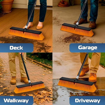 DSV Standard 18’’ Push Broom Outdoor Heavy Duty with 59.4’’ Long Handle, Industrial Broom with Stiff Bristles, Floor Broom for Cleaning Patio Garage Shop Deck Concrete Wood Stone Tile Floor