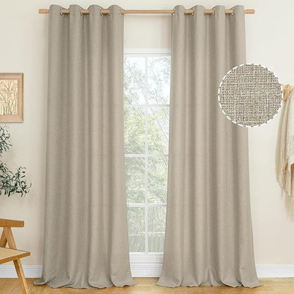 LAMIT Natural Linen Curtains 84 inch Length 2 Panels, Linen Textured Thermal Insulated Bedroom Curtains Grommet Privacy Burlap Light Filtering Drapes for Living Room/Farmhouse, W52 x L84, Taupe