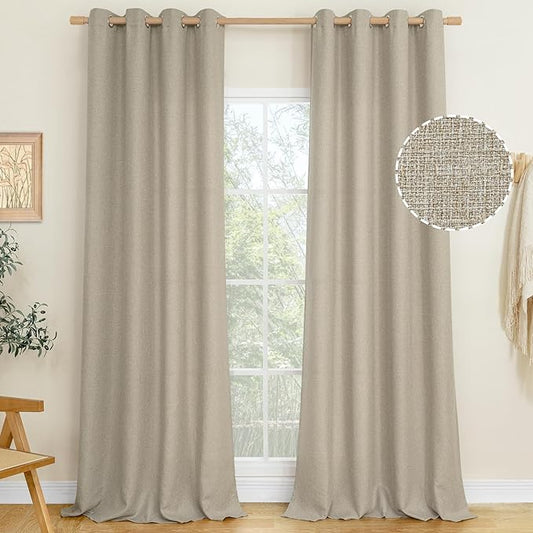 LAMIT Natural Linen Curtains 84 inch Length 2 Panels, Linen Textured Thermal Insulated Bedroom Curtains Grommet Privacy Burlap Light Filtering Drapes for Living Room/Farmhouse, W52 x L84, Taupe