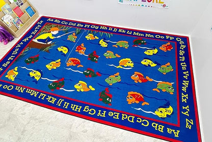 Lazy River Fishing Kid's Rug, 6' x 8'6", Multicolored, Educational Classroom Rug, Kids Learning Play Mat | Area Rug for Bedroom or Playroom