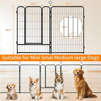 Dog Playpen 40 Inch, 16 Panels Heavy Duty Metal Pet Exercise Pen Indoor Outdoor Fence Panels, Rust-Resistant, Expandable Design, Tool-Free Setup, Anti-Skid, Secure Locking Door for Medium & Large Dogs