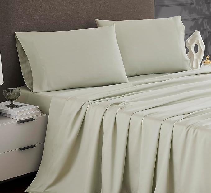 Linen Closet Luxury Cotton 1200 Thread Count Hotel Luxury 4-Piece Sheet Set, King, Light Green