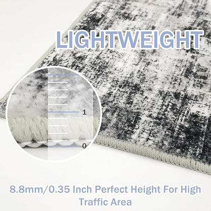 IOHOUZE Abstract Runner Rug 2x10 Ft Washable Runners for Hallways, Non Slip Kitchen Runner Printed Faux Wool Entryway Runner Indoor, Modern Abstract Floor Carpet for Hall Kitchen, Black Gey