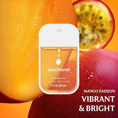 Touchland Power Mist Hydrating Hand Sanitizer Spray, JUICY 5 Set (Citrus, Berry, Watermelon, Peach, Mango), 1 FL. OZ. Travel Size (Set of 5)