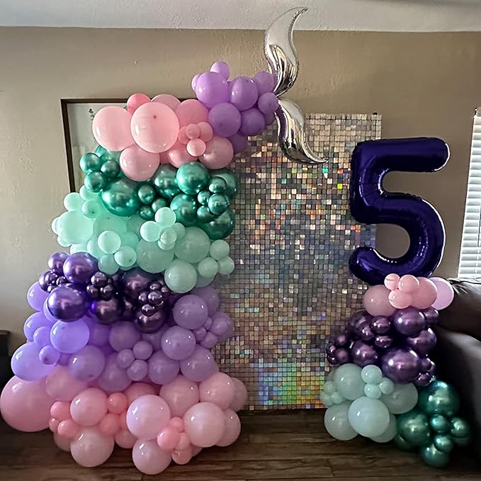 Mermaid Party Balloon Set, 60 Packs 12 Inches Metallic Purple Pink Green Blue Latex Balloons for Girls Mermaid Birthday Party Decoration, Baby Shower, Birthday, Under The Sea Party Decorations