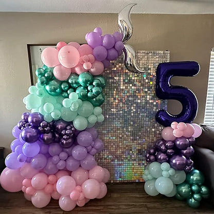 Mermaid Party Balloon Set, 60 Packs 12 Inches Metallic Purple Pink Green Blue Latex Balloons for Girls Mermaid Birthday Party Decoration, Baby Shower, Birthday, Under The Sea Party Decorations