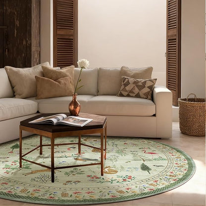 4x4 Round Bedroom Rug Washable: Living Room Rug Stain Resistant Non Slip Low Pile Small Carpet Rugs for Bedroom Kitchen Entryway Living Room Bedside Office Dorm Kids Room Entrance Indoor