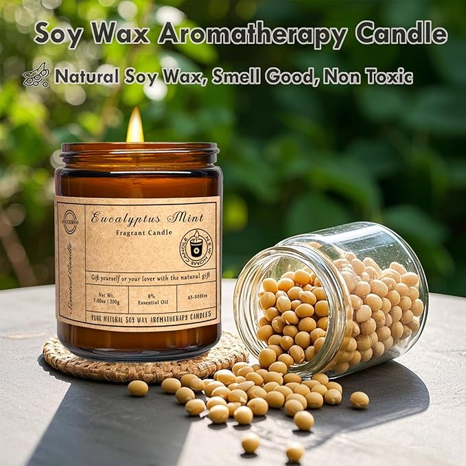 Scented Candles, 7oz Eucalyptus Mint Candles for Home Scented, Soy Wax Aromatherapy Candle for Relaxing and Stress Relief, Non Toxic, Long Burning, Christmas, Birthday, Valentine Gifts for Women Men