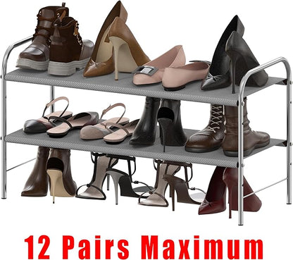 Simple Houseware 2-Tier Shoe Rack Storage Organizer, Grey