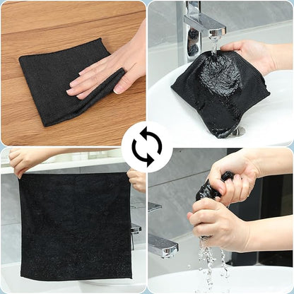 Macarrie 400 Pieces Microfiber Cleaning Cloths Bulk Absorbent Microfiber Towels Reusable Lint-Free Streak Free Wash Rags for House Kitchen Office Restaurants Bar Shop Car, 12 x 12 Inches (Black)
