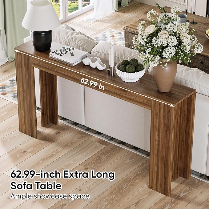 Vibe & Dine 63" Entryway Table, Farmhouse Console Table Foy Hallway Table, Narrow Long Wood Couch Table Behind Sofa for Living Room, Walnut