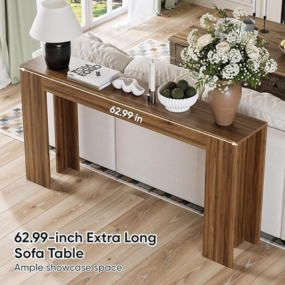 Vibe & Dine 63" Entryway Table, Farmhouse Console Table Foy Hallway Table, Narrow Long Wood Couch Table Behind Sofa for Living Room, Walnut