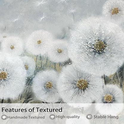 Ardemy Dandelion Wall Art Extra Large Floral Pictures Wall Decor Living Room Flowers Paintings Textured Artwork for Walls Bedroom Kitchen Dining Room Home Office, 58"x29"