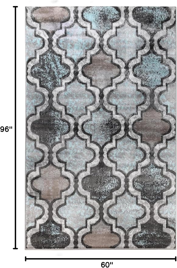 Superior Indoor Large Area Rug, Jute Backed, Perfect for Living/Dining Room, Bedroom, Office, Kitchen, Entryway, Modern Geometric Trellis Floor Decor, Viking Collection, 5' x 8', Turquoise