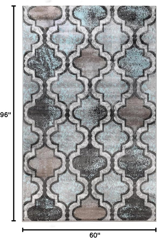 Superior Indoor Large Area Rug, Jute Backed, Perfect for Living/Dining Room, Bedroom, Office, Kitchen, Entryway, Modern Geometric Trellis Floor Decor, Viking Collection, 5' x 8', Turquoise