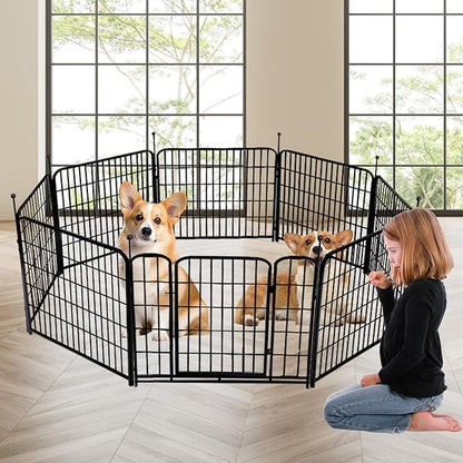 Garden Fence with Gate 32 in(H)×27 in(L) 4 Panels,Fence Blocker for Dogs, Heavy Duty Iron Animal Barrier Fence,Suitable for Indoor Pet Or Outdoor Dog Fencing, Total 8.9 Ft(L), Black