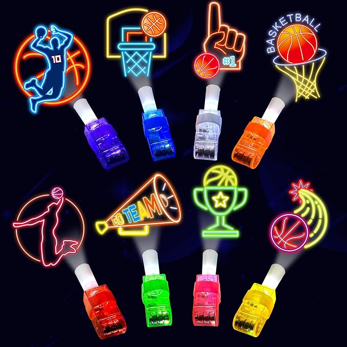 24PCS Basketball Party Favors-LED Finger Lights：Glow-in-the-Dark Light-Up Toys Bulk for Kids, Basketball Theme Birthday Party Decorations Supplies, Goodie Bags stuffers, Classroom Prizes, Fun Gifts