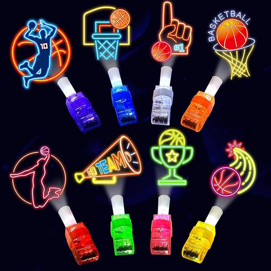 24PCS Basketball Party Favors-LED Finger Lights：Glow-in-the-Dark Light-Up Toys Bulk for Kids, Basketball Theme Birthday Party Decorations Supplies, Goodie Bags stuffers, Classroom Prizes, Fun Gifts