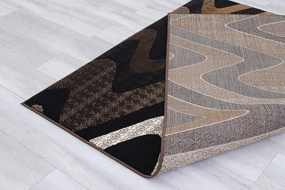 Allstar 8x10 Chocolate and Mocha Modern and Contemporary Rectangular Accent Rug with Ivory and Espresso Wavy Zigzag Design (7' 9" x 9' 8")