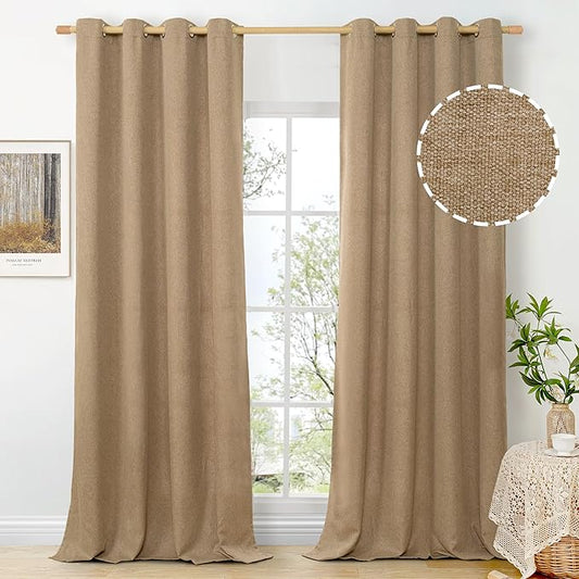 BGment 95 Inch Long Privacy Linen Curtains for Living Room 2 Panels, Thick Camel Textured Window Curtain Drapes Floor Length for Bedroom Farmhouse Light Filtering with Grommet, Each 52 Inch Wide