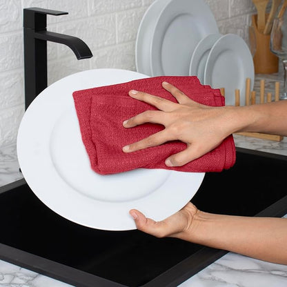 Blue Needles Waffle Weave Kitchen Towels, 15x25 Inches 100% Cotton Set of 4 Dish Towels for Kitchen, Ultra Soft & Absorbent with Hanging Loop, Spring Summer Dish Rags for Quick Drying - Burgundy