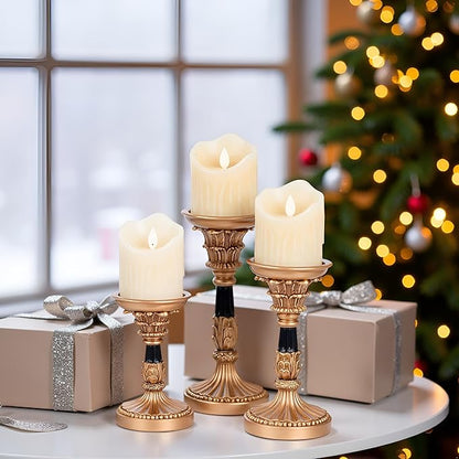 Resin Candle Holder Set of 3 - Christmas Home Decor Column Candle Stands, Vintage Palace Style, Coffee Table Centerpiece, Suitable for Fireplace, Living Room, or Dining Table