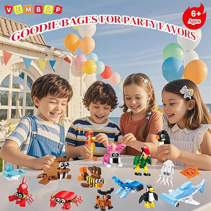34 Packs Party Favors for Kids, Ocean Animal Building Blocks for Goodie Bags Stuffers Classroom Prizes, Valentines Day Birthday Gifts for Boys Girls Ages 6+