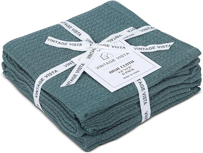 Vintage Vista 100% Cotton Waffle Dish Cloths (Pack of 6) - Dish Rags for Washing Dishes - Reusable & Highly Absorbent Kitchen Towels - Kitchen Rags for Christmas - (12" x 12" - Dark Green)