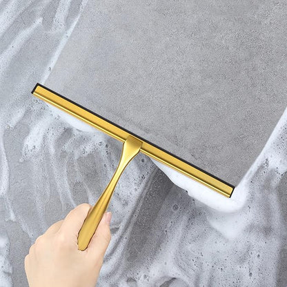Shower Squeegee for Glass Doors,14-Inch Shower Glass Squeegee, Gold Shower Squeegee for Shower Doors,Mirror,Windows, with Shower Door Hook and Adhesive Hook