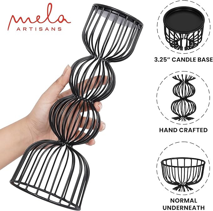 Lainon Candle Holders for Pillar Candles (Black, Set of 3) - Hand Crafted Black Metal Candle Holder Set - Metal Candle Holders Pillar for Table Centerpiece - Modern Candle Stand - 6", 9", 12"