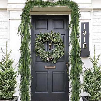 Christmas Decorations - Christmas Garland - 6 Ft Artificial Norfolk Pine Garland - Realistic Greenery Home Decor for Mantle Fireplace Stairs Railing Table Door Porch Xmas Decorations Indoor Outdoor