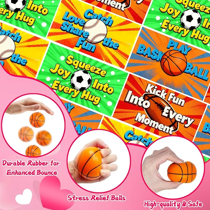 24 Pack Sports Stress Balls Valentines Day Cards For Kids School Classroom Exchange Valentine Day Gift Football Soccer Baseball Basketball Party Favors Supplies For Boys Girls Valentine Exchange Cards