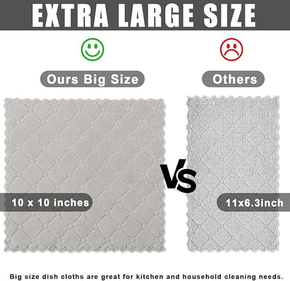 Homaxy 12 Pack Kitchen Dish Cloths (10 x 10 Inches, Grey), Super Soft and Absorbent Coral Velvet Dish Towels, Nonstick Oil Fast Drying Microfiber Cleaning Cloth, No Lint Household Dishcloths