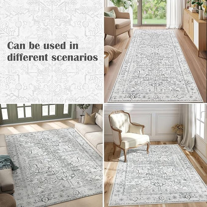 jinchan Runner Rug 2x6 - Vintage Hallway Machine Washable Rug Floral Non Slip with Rubber Backing Ultra-Thin Carpet Runner for Kitchen Bedroom Laundry Room Farmhouse Entryway (2x6ft,Grey)
