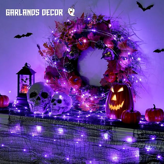JMEXSUSS 2 Pack Halloween Fairy Lights Battery Operated, Total 200 LED 66ft Purple Christmas Lights with Remoter, 8 Modes Twinkle String Lights Light for Halloween Tree Indoor Outdoor Decorations