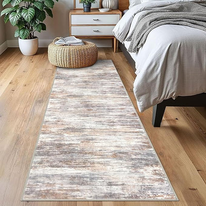 KOZYFLY Modern Abstract Washable Rug Runner 2x7 Hallway Runner Rug Non-Slip Soft Kitchen Runner Rugs, Print Multi Grey Striped Carpet Runner for Entryway Bathroom Laundry Room Foyer