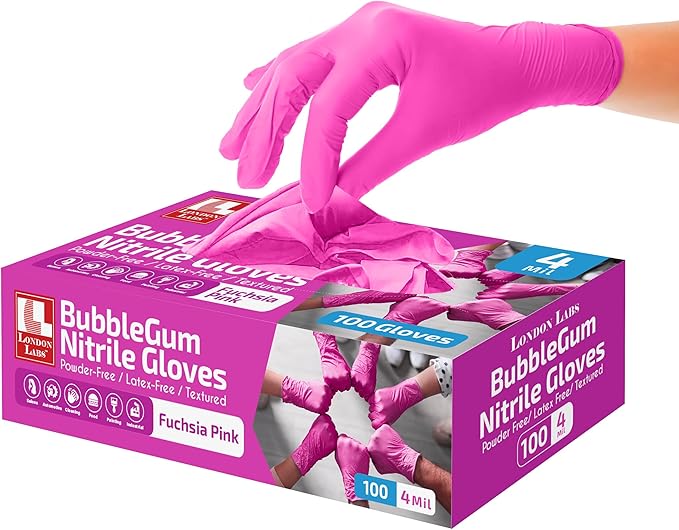 4 Mil – Fuchsia Pink Nitrile Gloves – Disposable Latex Free & Powder Free– Chemical Resistant, Pink Rubber Gloves