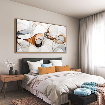 KLAKLA Modern Abstract Gray and Brown Designs - Colorful Curves and Translucent Medium - Frame Wall for Living Room Office Wall Decor Picture Artwork for walls