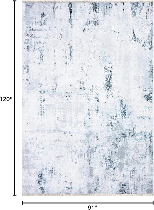 Bloom Rugs Caria Washable Non-Slip 8x10 Rug - Ivory/Silver/Blue Modern Abstract Area Rug for Living Room, Bedroom, Dining Room, and Kitchen - Exact Size: 7'8" x 10'